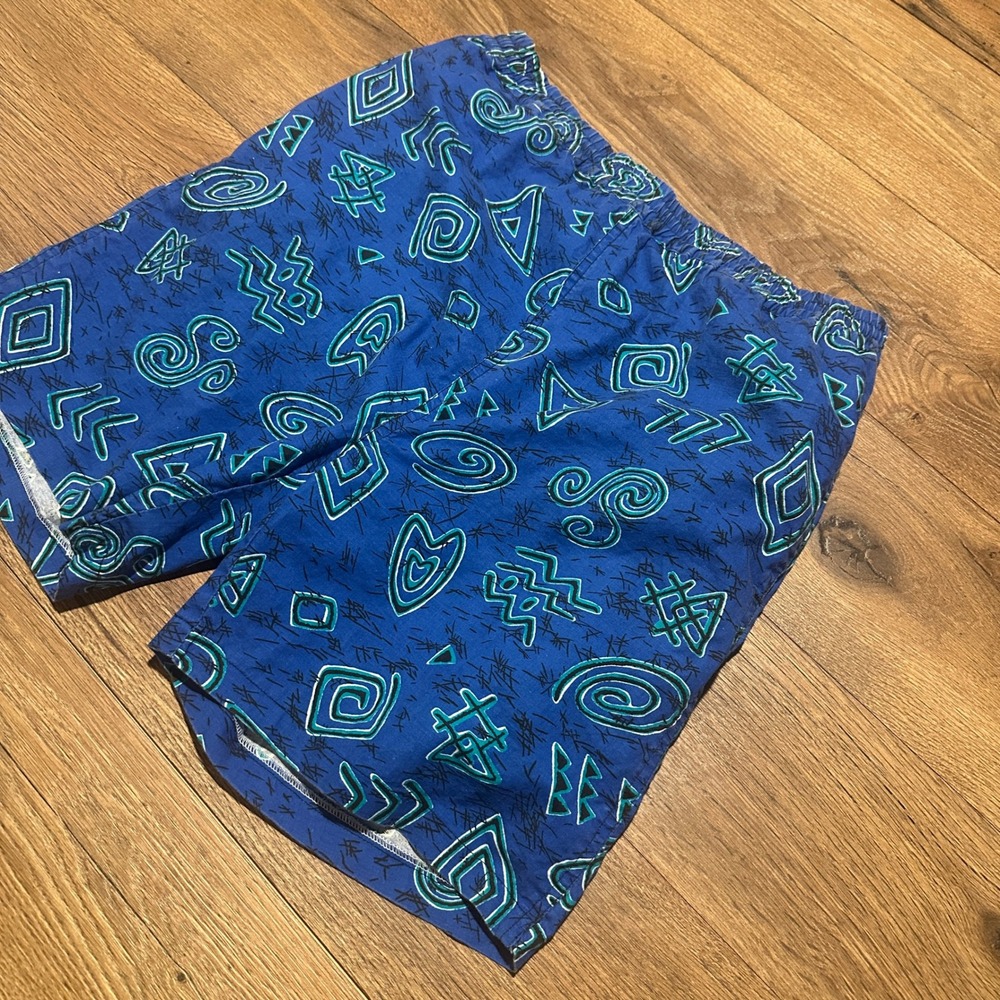 Vintage‎ Unbranded Blue Geometric Abstract Print Swim Trunks Mens Large L